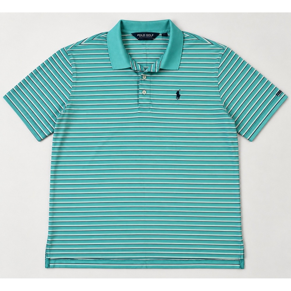 Polo Golf Ralph Lauren Mens XL Turquoise White Striped Pima Cotton Polo Shirt